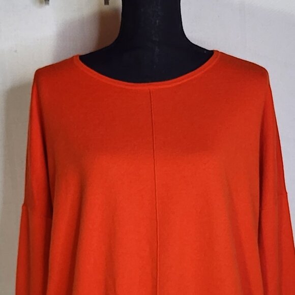 Chico's Orange Center Seam LS Nylon Rayon Poly Cashmere Sweater Sz Chico 2 US L - Picture 2 of 16